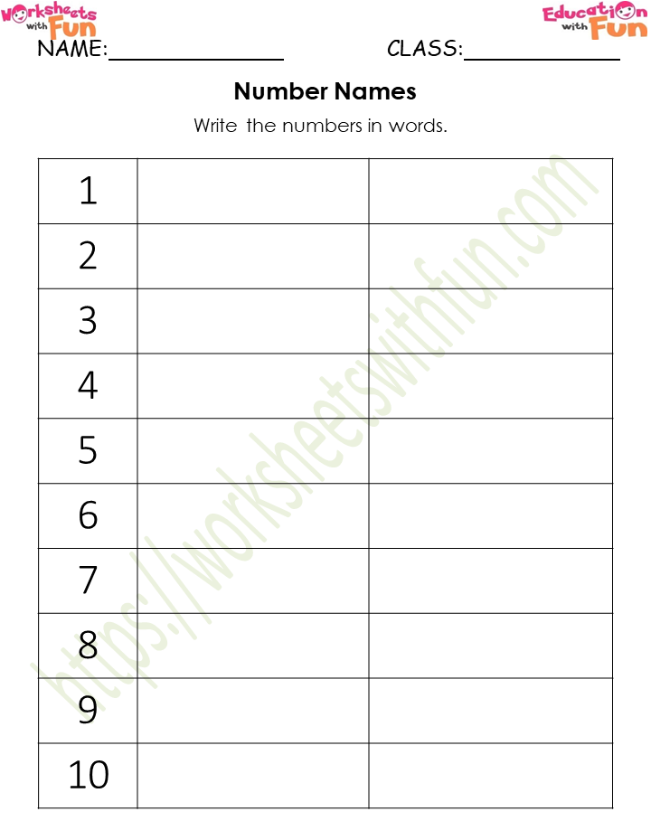 Worksheet Of Number Names 1 To 10
